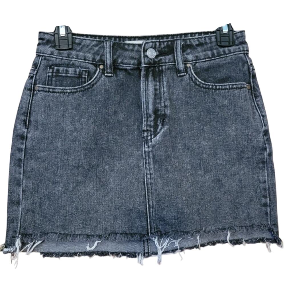PacSun Black Denim Mini Skirt Punk Emo Goth Rocker Biker Y2K 90s Festival Sz‎ 23